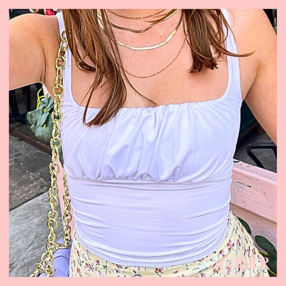 Square Neck Crop Top in White - Picture 1 of 1